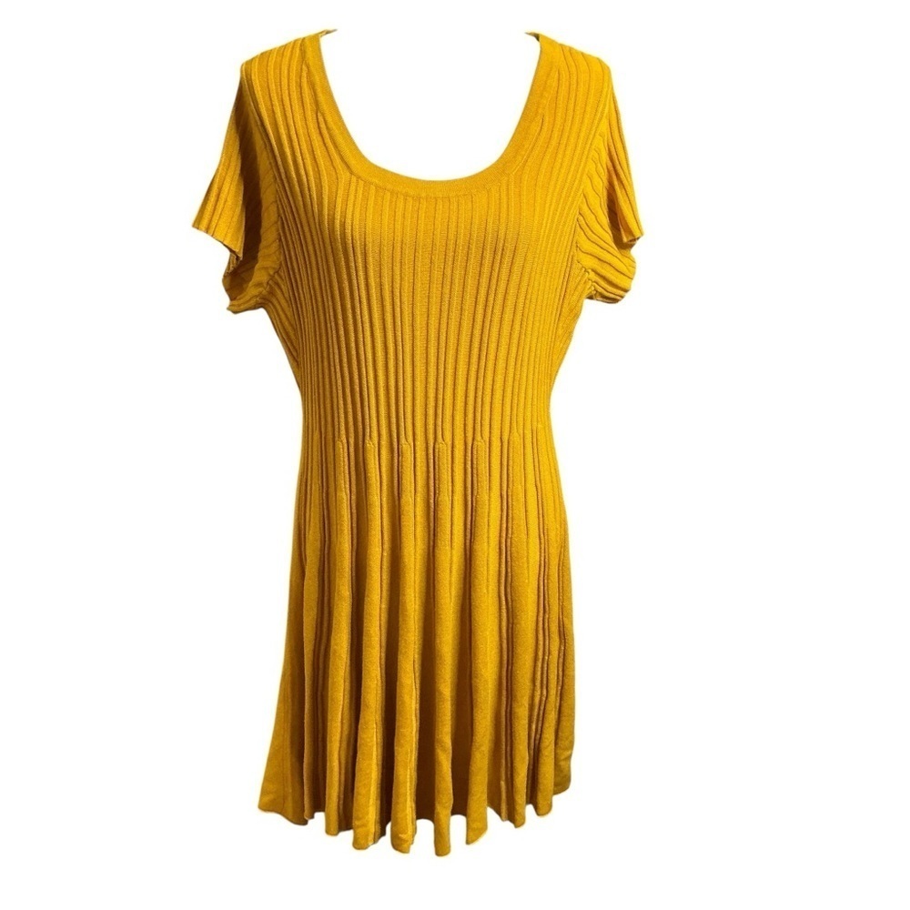 Torrid Ribbed Knit Dress Mustard Gold Mini Sweater Skater Scoop Neck Dress 3X - Picture 3 of 16